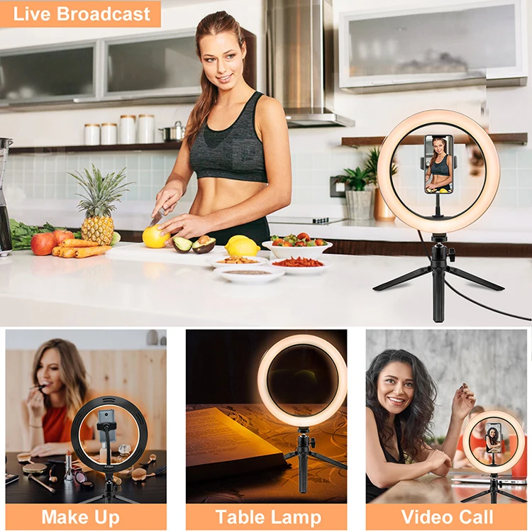 Wholesales Dimmable LED Ring light stand 26cm Ring fill light for YouTube Video Makeup 10 inch Ring light with tripod stand