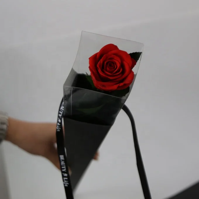 
single natural real preserved rose with stems in black gift boxes for valentine day 