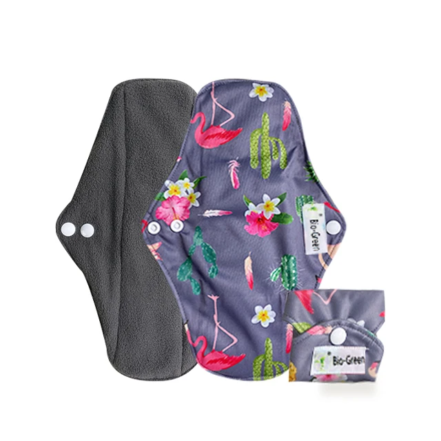 Customize Toalla Sanitaria Bamboo Charcoal Reusable Sanitary Pads Washable Absorbent Winged Sanitary Pads for Women