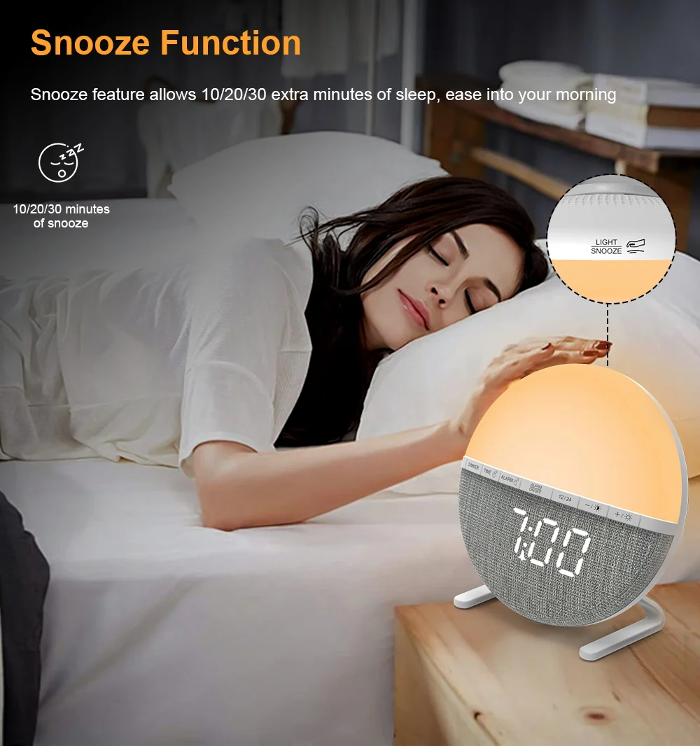 Factory Cheap Hot Sales Wake Up Light Desktop Adults Heavy Sleepers 9 Colors Night Light Alarm Clock For Kids Girls