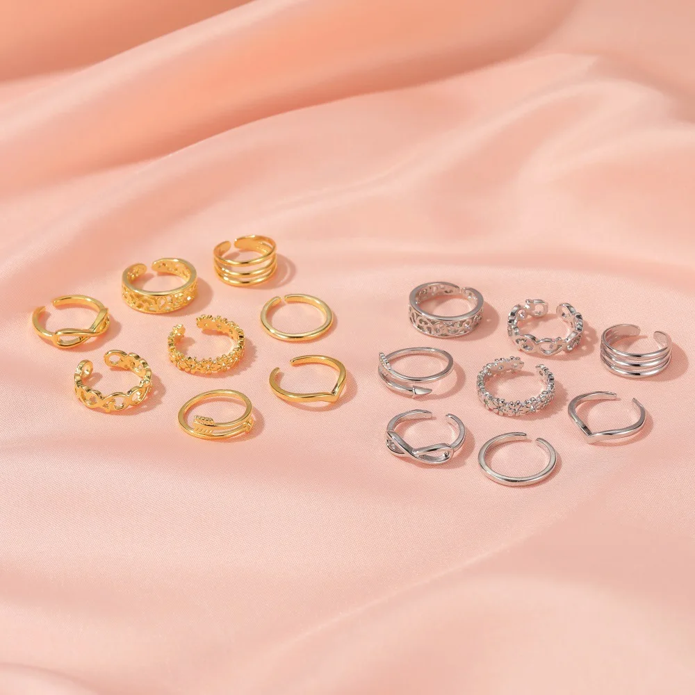 
8pcs/set New Design Adjustable Opening Toe Rings Stainless Steel Toe Ring Foot 18k Gold 
