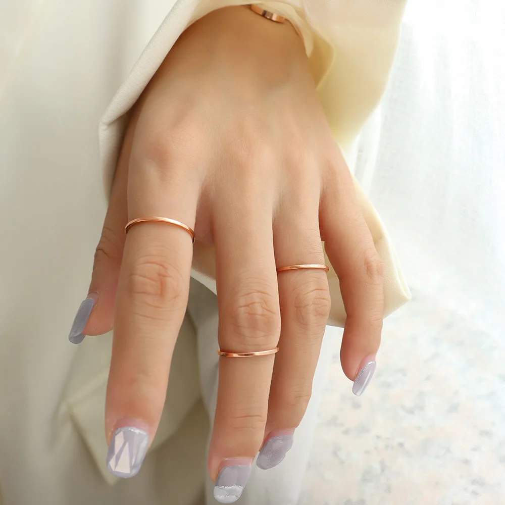 Classic 18K Gold Band Knuckle Stacking 1mm Rings Set For Women Girls Midi Ring Comfort Fit Size 3-8 Plain Stainless Steel Ring