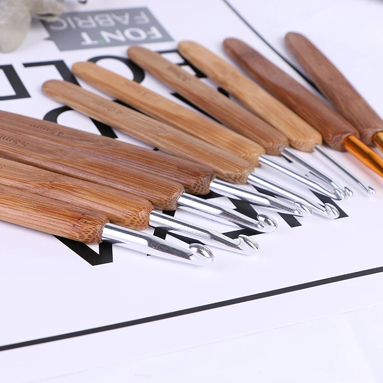 Hand Knitting Tool Round Head Carbonized Crochet Bamboo Crochet Hook Gold Silver Bamboo Handle Crochet Yarn Crochet Single