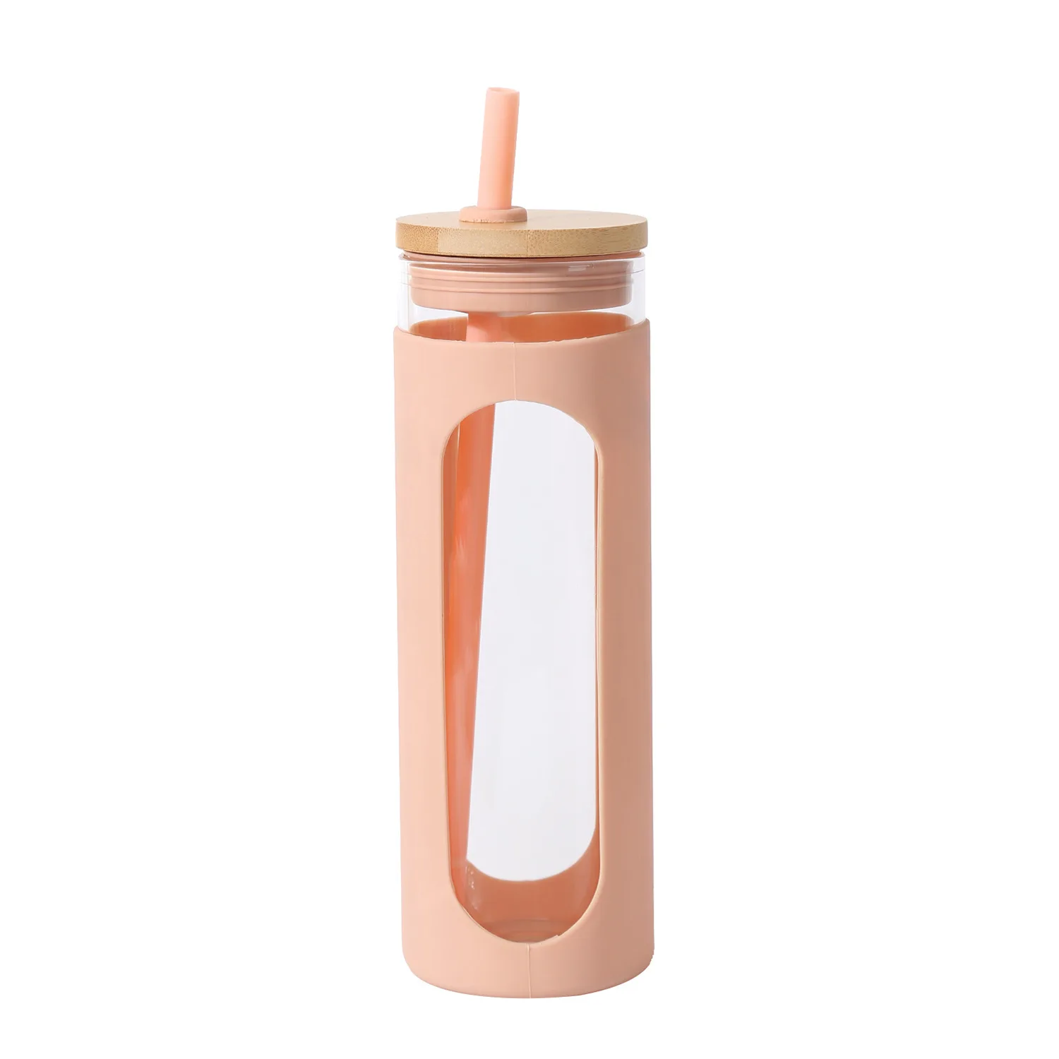 Mikenda Portable New silicone cover single glass outdoor large capacity juice glass water bottle with wooden lid