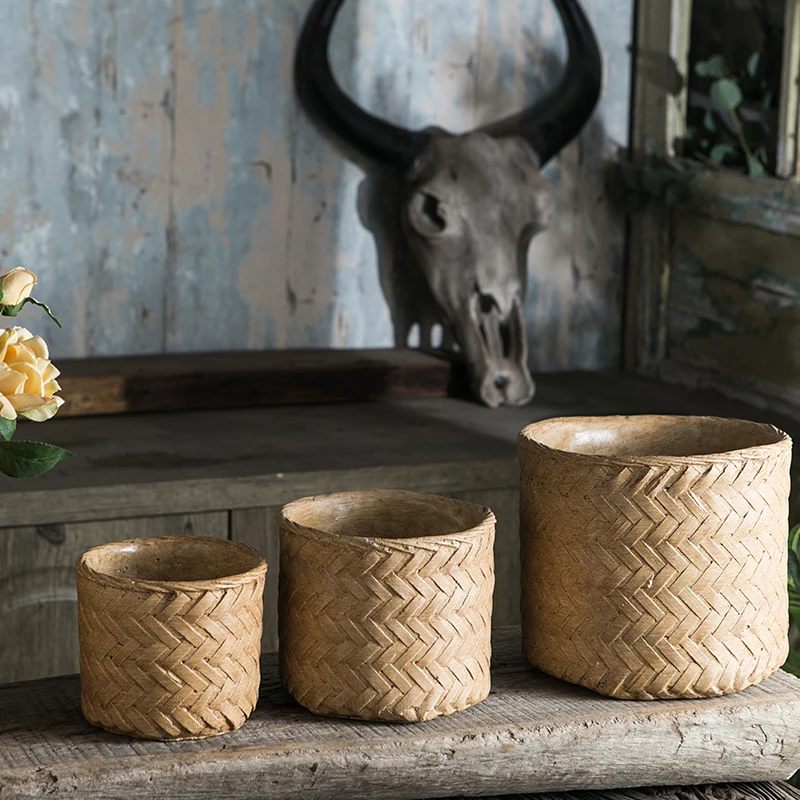 Country Rustic style home balcony decorative succulent pots custom design garden outdoor cement vintage concrete flower pot