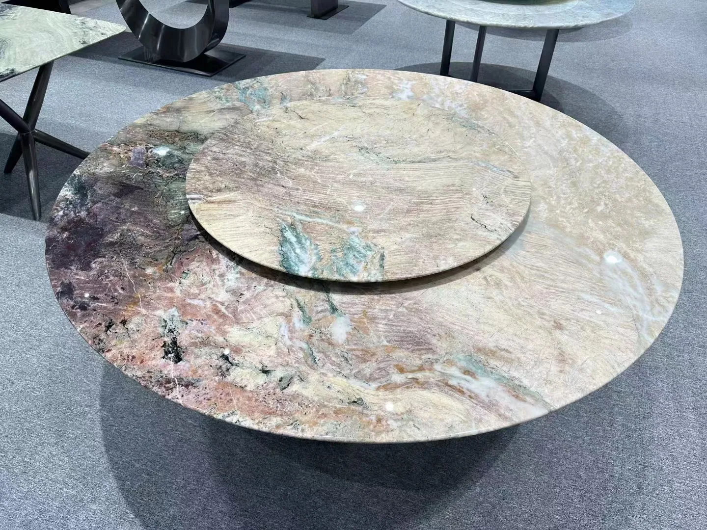 Lazy Susan Table Top Marble Dining Table for Dinning Room With Italy Arabescato White Marble