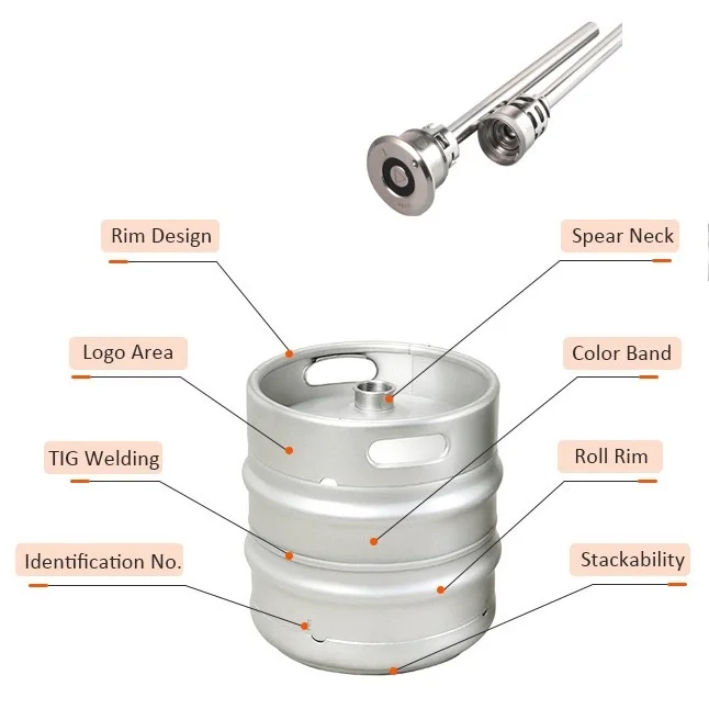 US Keg Stackable 20 Liter 1/6 BBL Draft Beer Barrel 304 Stainless Steel Beer Keg with 4 Spear Options