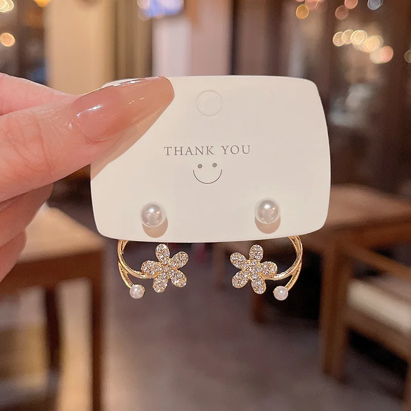rear mounted pearl flowers earrings women Internet celebrity Fashion earring small fresh temperament earrings