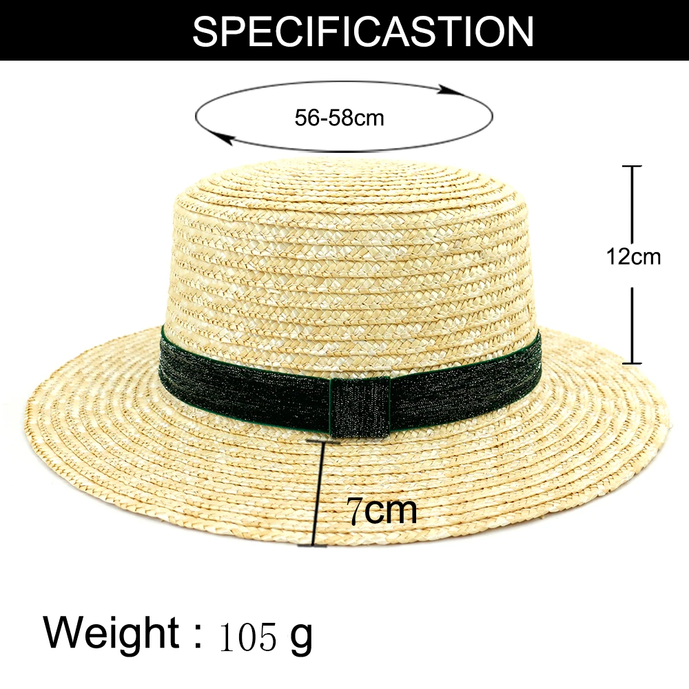 Fashion Sun Hats for Women Straw Sun Boater Hat for Ladies Wide Brim Beach Hat With shinning velvet tape