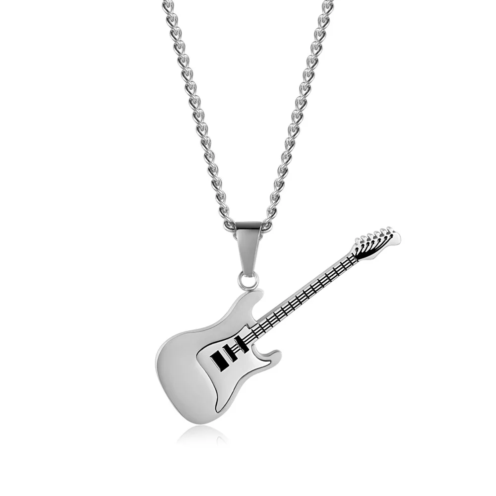 New Fashion Design Music Instruments Guitar Pendant Necklace For Women Men 18K Gold Plated Stainless Steel Jewelry