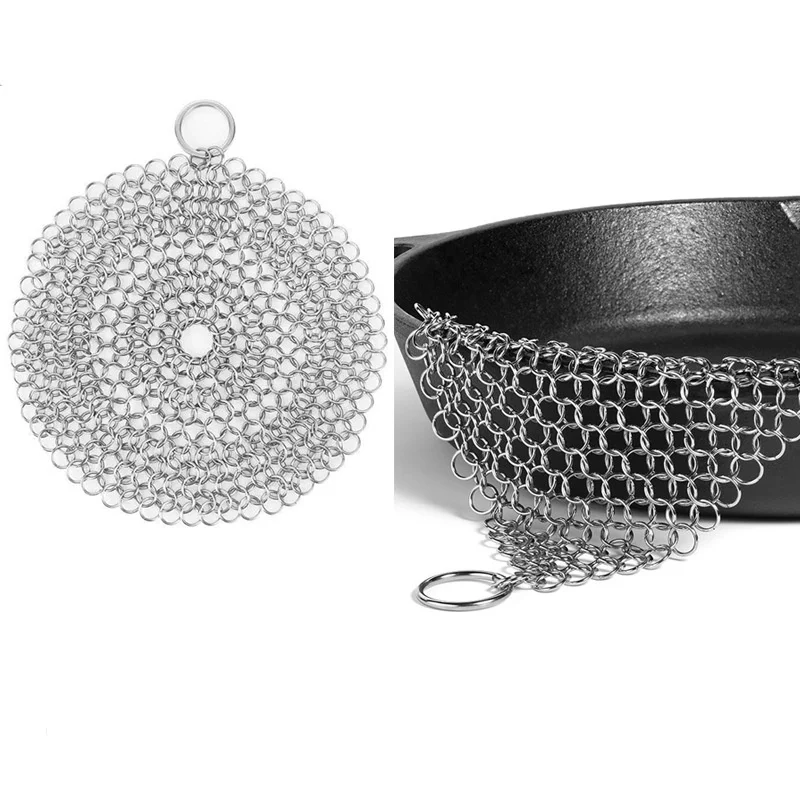 household heavy duty 304 Stainless Steel Dishcloth Chain Mail Cleaner Metal Scrubber for Cast Iron Pans