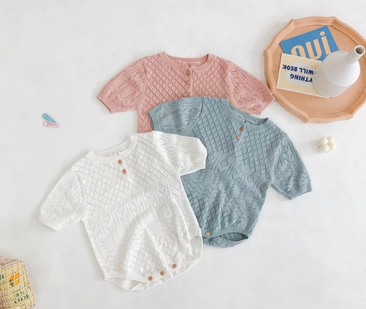 Cotton Triangle Onesie for Boys and Girls Short Sleeve Air Conditioning Clothing Crawl Suit for Young Children Baby Sweater
