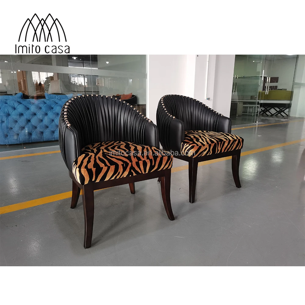 IMITO CASA Italian Leopard Print Dining Room Chair Hotel & Restaurant Plicated Chairs Modern High Class Wooden Dining Armchair