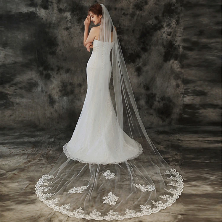 Europe And The United States New Bridal Veil Long Single-layer Trailing Fairy Sen Department Wedding Studio Photo Church