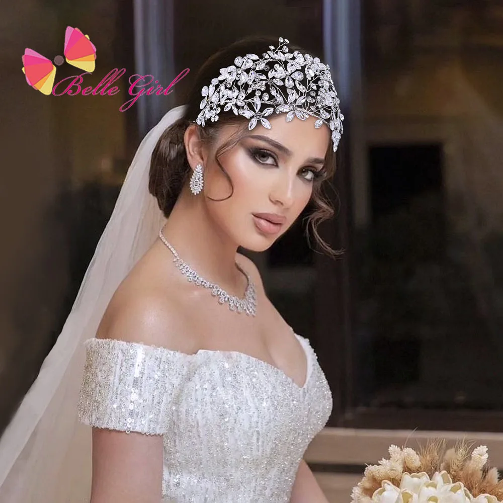 BELLEWORLD wholesale simple handmade wedding accessories decoration bride leaf headband rhinestone headband for bride