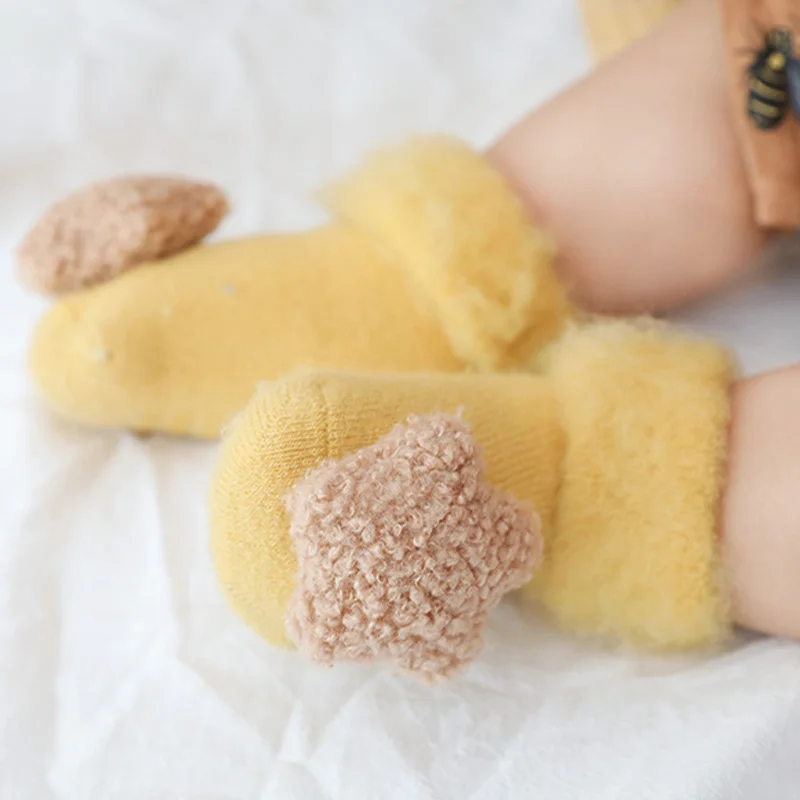 Wholesale Floor Organic Cotton Warm Knit Thick Lovely 3D Cartoon Fuzzy Ankle Baby Socks