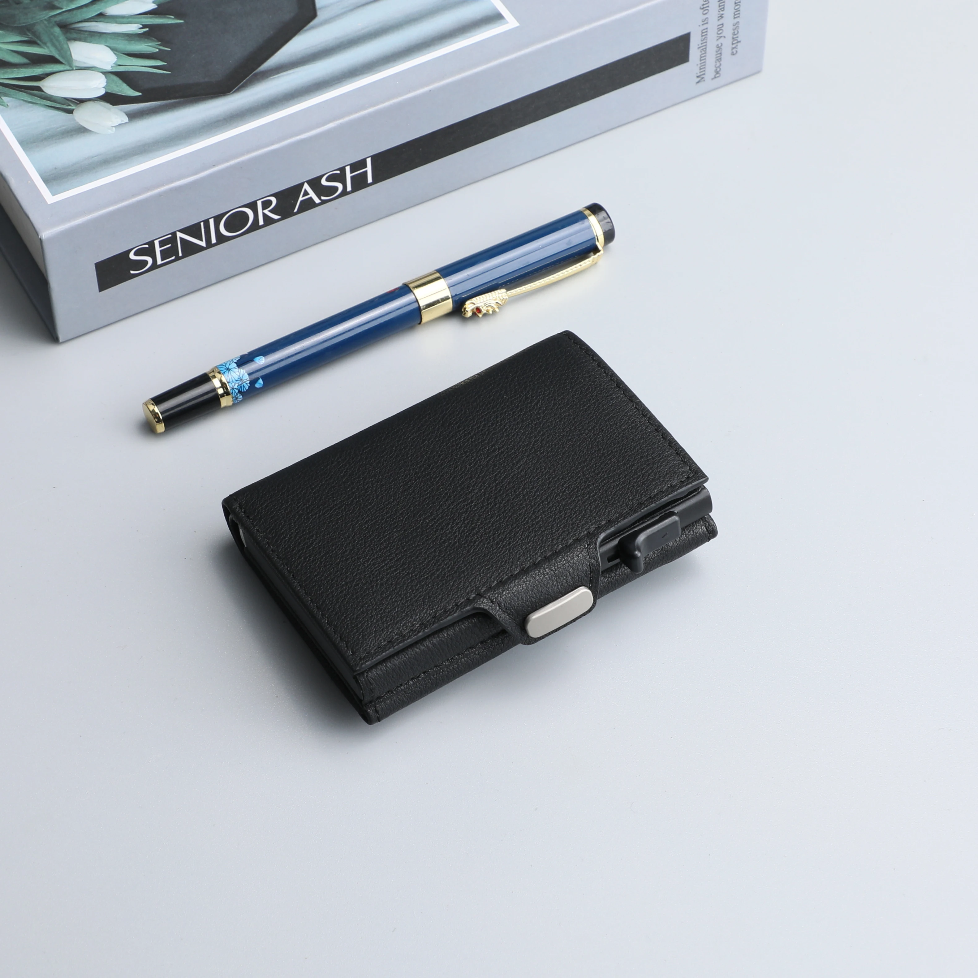 RFID Wallet Card Holder Men Pop Up Slim Zipper Pocket Men Credit Card Holder Wallet