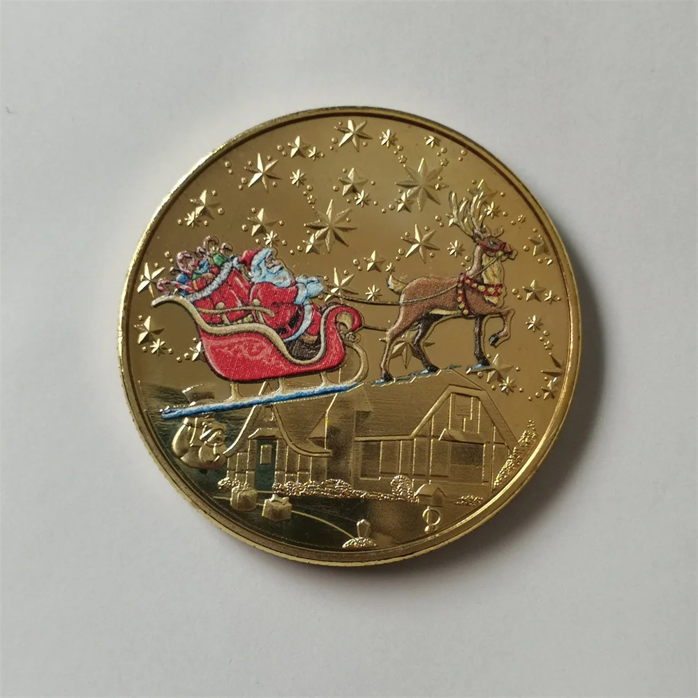 Ready To Ship Christmas Design Zinc Alloy Brass Metal Enamel Gold Silver Metal Souvenir Coins Challenge Coins With Box Packing