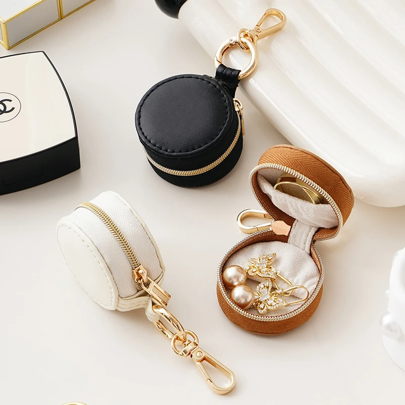 New Arrival PU Leather Mini Necklace Jewellery  Case Bag Portable Travel Jewelry Gift Box With Key Chain
