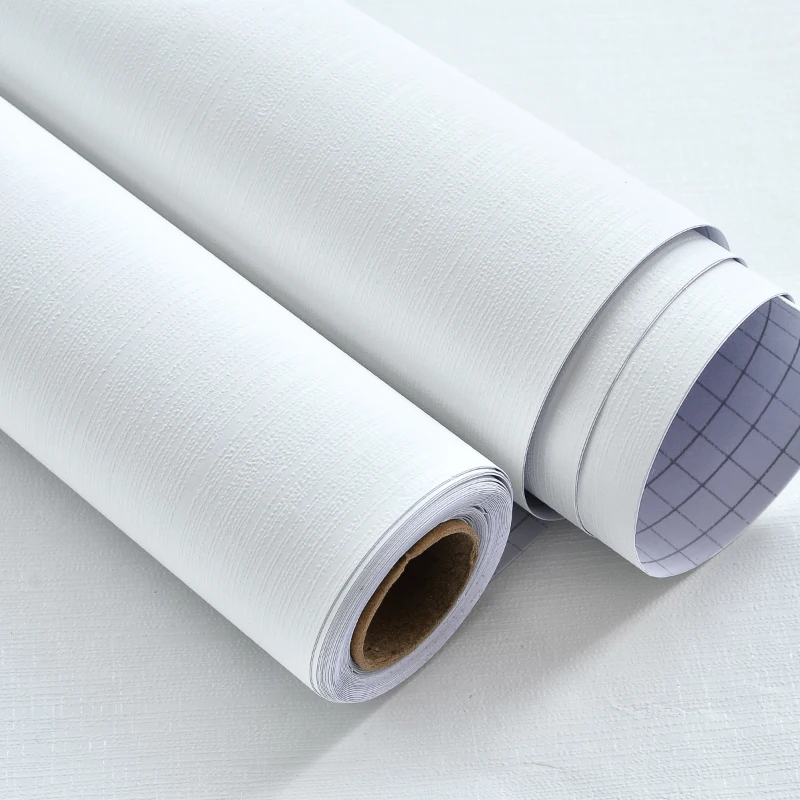 Wallpaper Self-adhesive Nordic Minimalist Plain Linen Wallpaper Bedroom Living Room Pure White Wall Decoration