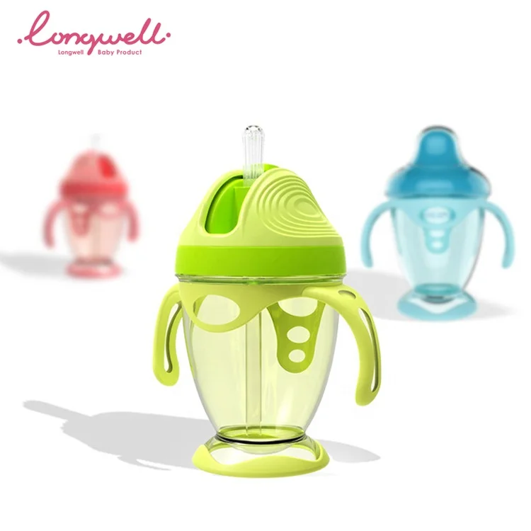 Чашки, бутылки для детей, оптовая продажа, не содержит Бисфенол А, чашка для тренировок, пластиковая трубочка, двойная ручка, OEM, Пользовательский логотип PP с силиконовым силиконом