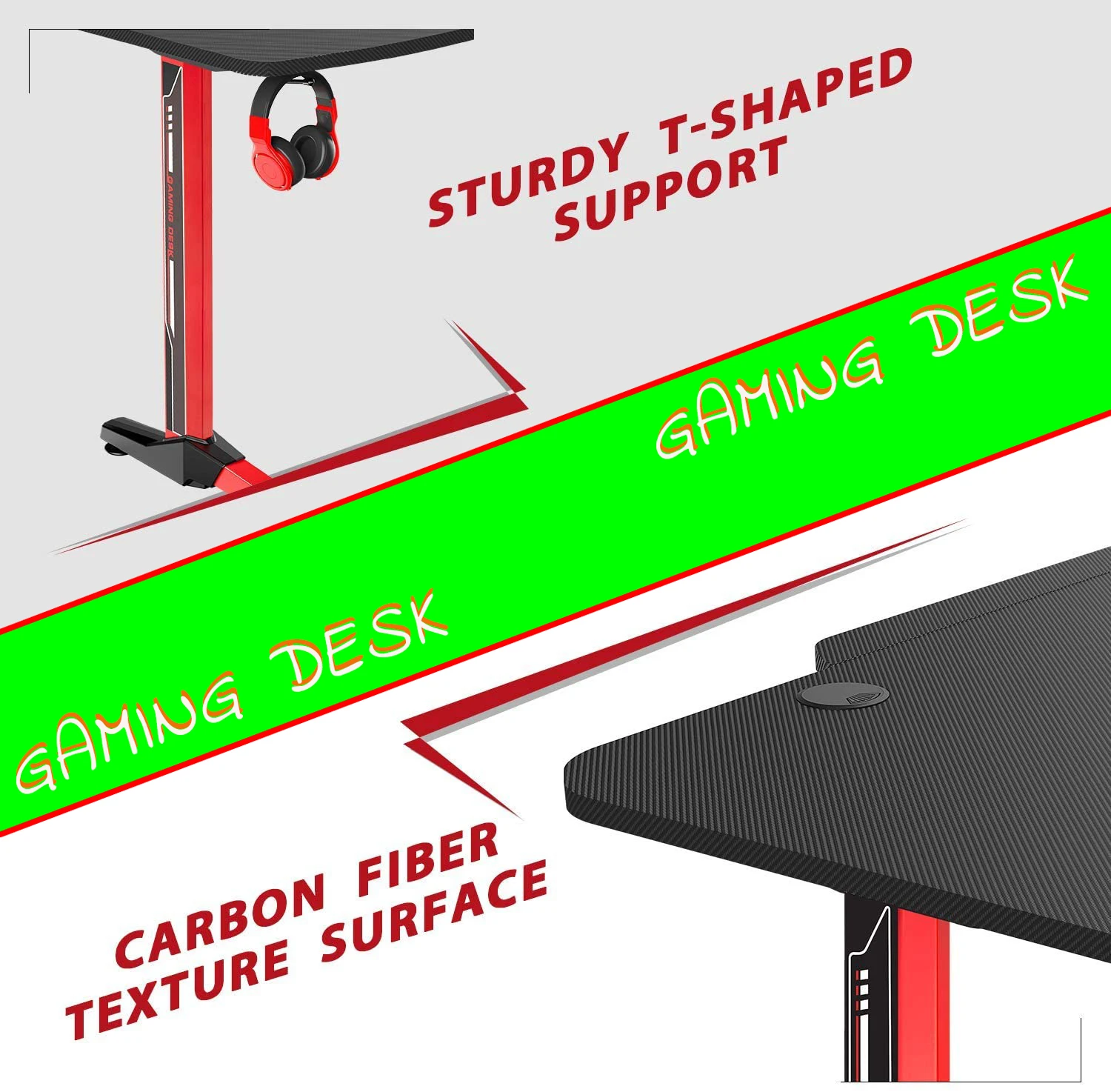 
T Shaped Game Station with Free Mouse Pad Gaming Handle Rack Cup Holder and Headphone Hook of Computer Gaming Desk 