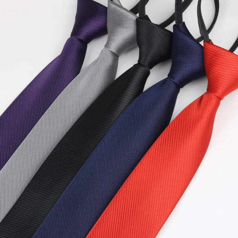 Men Tie Zipper Lazy Polyester Formal Ties Business Solid Color 5cm Narrow Edition Ties