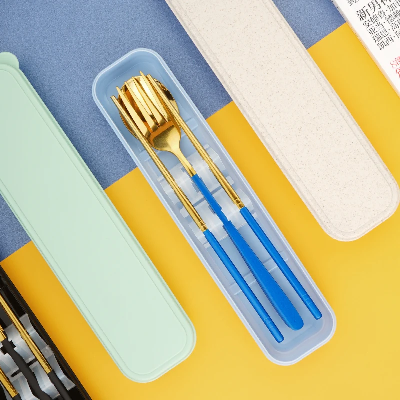 Portable Fork Spoon Chopsticks flatware set stainless steel cutlery with box