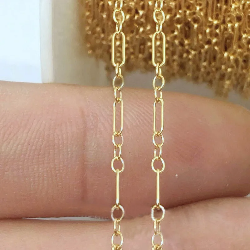 Real 14K Gold Filled 3+1 Cable Chain Necklace Bulk 1.68MM Long And Short Chain Roll Permanent Jewelry Chains Findings Wholesale