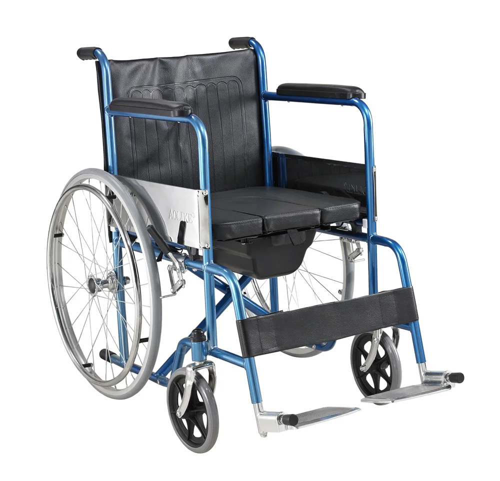 Hot sale  Lightweight Steel Folding Comfortable Commode Wheelchair for Disabled