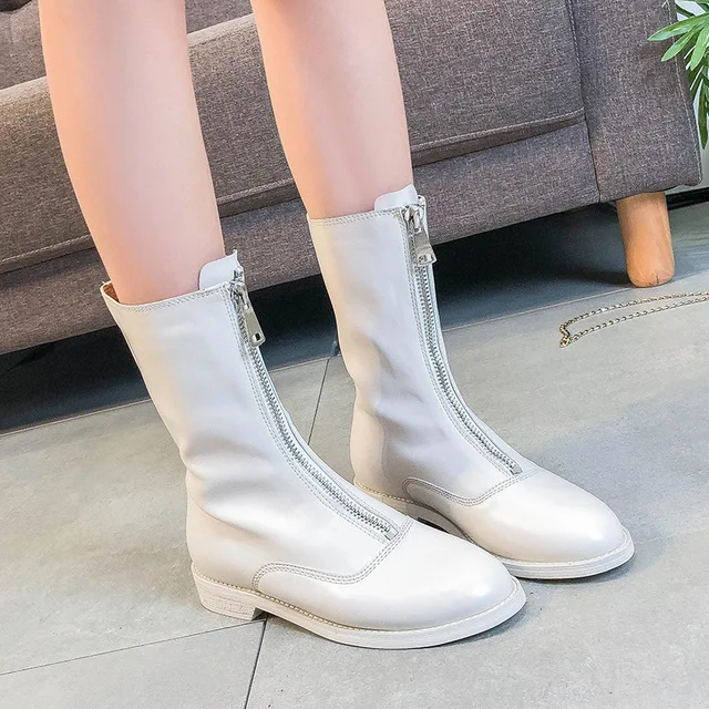 Lady Boots Low Heeled booties Bootie Women Zipper Shoes  For Women Luxury Designer Round Toe Ladies Ankle Rock