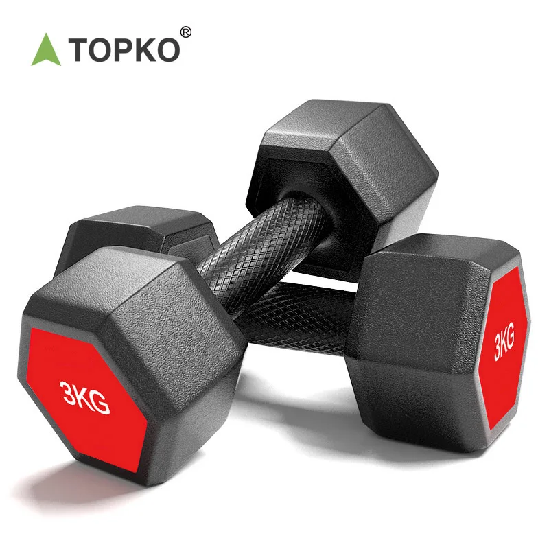 TOPKO manufacturer sales rubber coated hexagonal dumbbell 5kg 10kg 20kg male and female home fitness dumbbell set