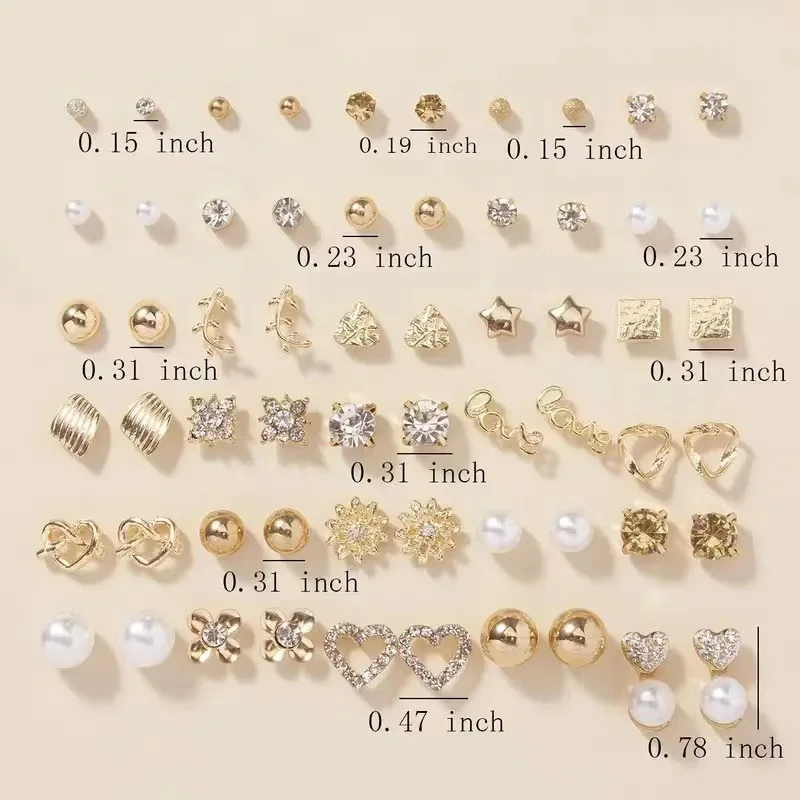 Best Seller New Design Gold-plated Fashionable Jewelry 30-pcs Stud Sets Various Styles Flower Stars Shaped Earring Set for Women