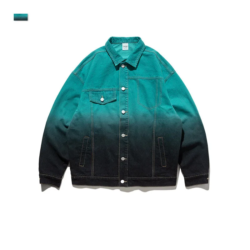Custom High Quality Wholesale Denim gradient color  Unisex Jeans Jacket