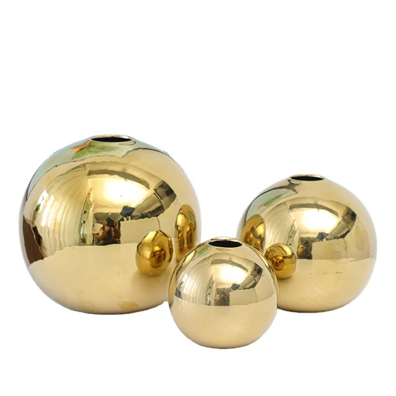 Creative Ball Shaped Dry Flower Vase Nordic Light Luxury Gold Porcelain Vase Morandi Color Indoor Ceramic Vase
