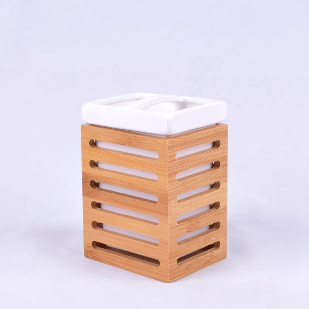 Bamboo Ceramic Soap Dish Bathroom Accessory Set
