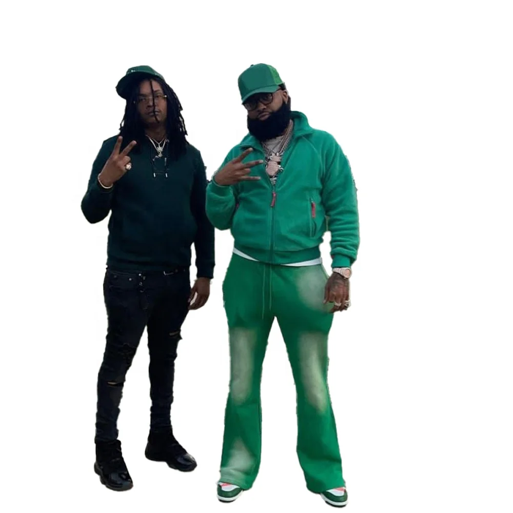 KY Long Sleeves For Men Tracksuit For Men Hoodies Set Full Zip Up Hoodie Blank Acid Wash Flare Sweatpants