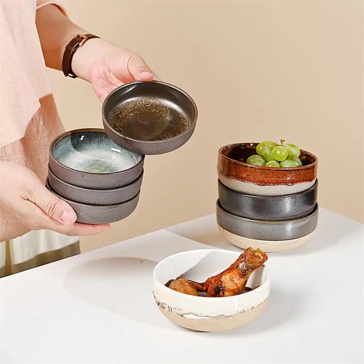 Custom OEM colorful reactive glaze retro rustic stoneware porcelain ceramic bowl