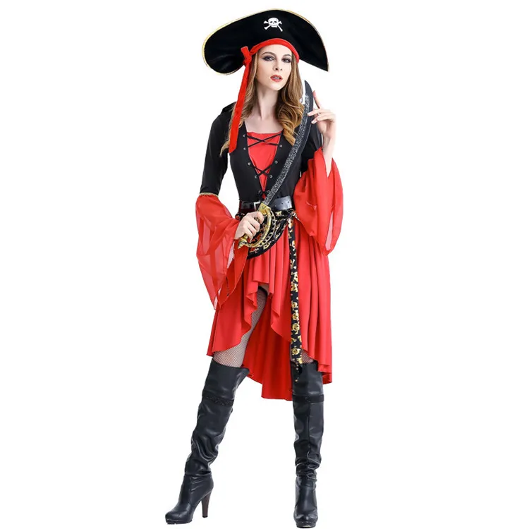 Wholesale Carnival Cosplay Skull Pirate Costume Women Red Sexy Luxury Pirate Fancy Dress Costume