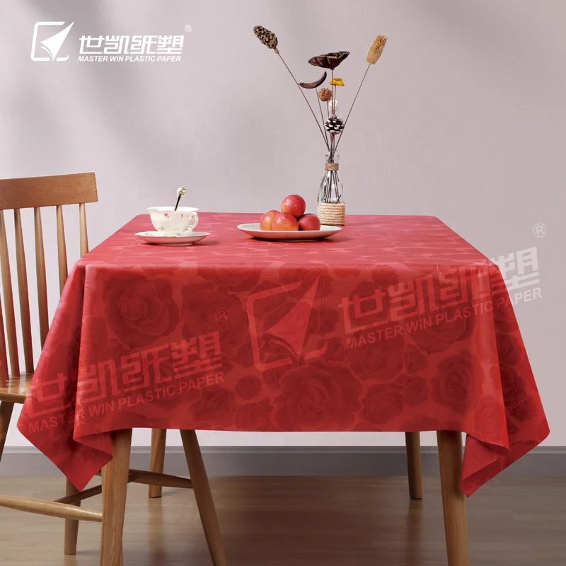 Waterproof Wedding Christmas Camping Party Custom Disposable PPC Red Plastic Rectangle Cover Tablecloth