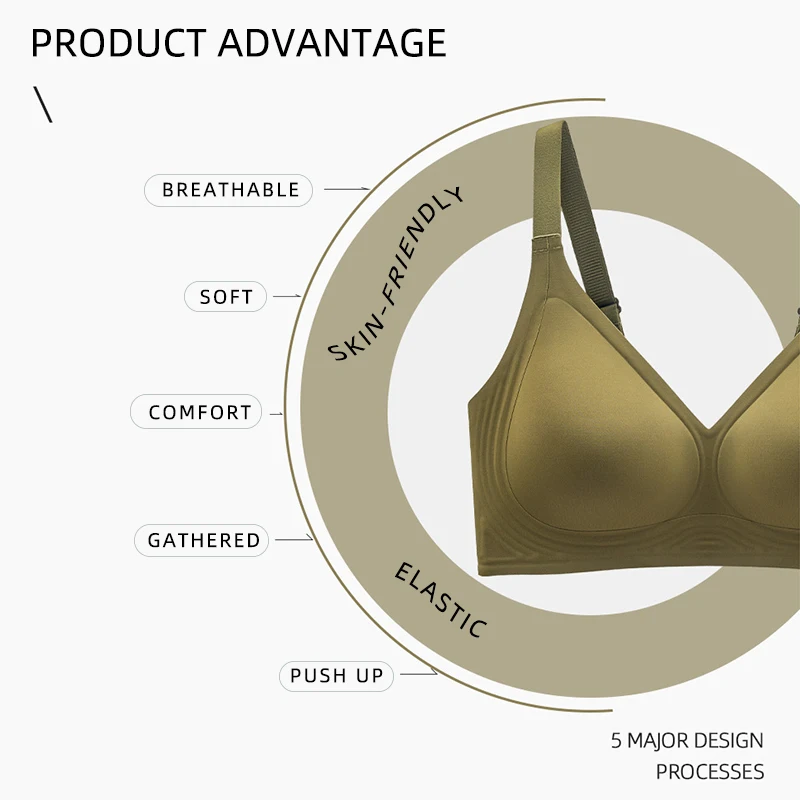 Wholesale Wireless Seamless Jelly Strip Glued Push-up Bra with Fixed PAD Plus Size Women BCD Cup Soft Supportive Gathered Bra