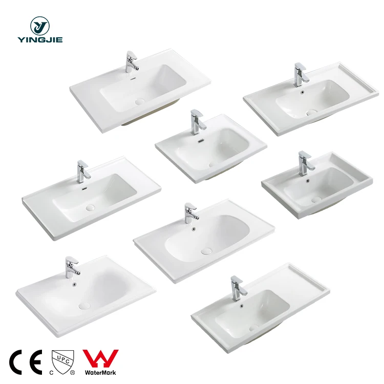 square shape handmade bathroom sinks White color ceramic cabinet table top vanity basin