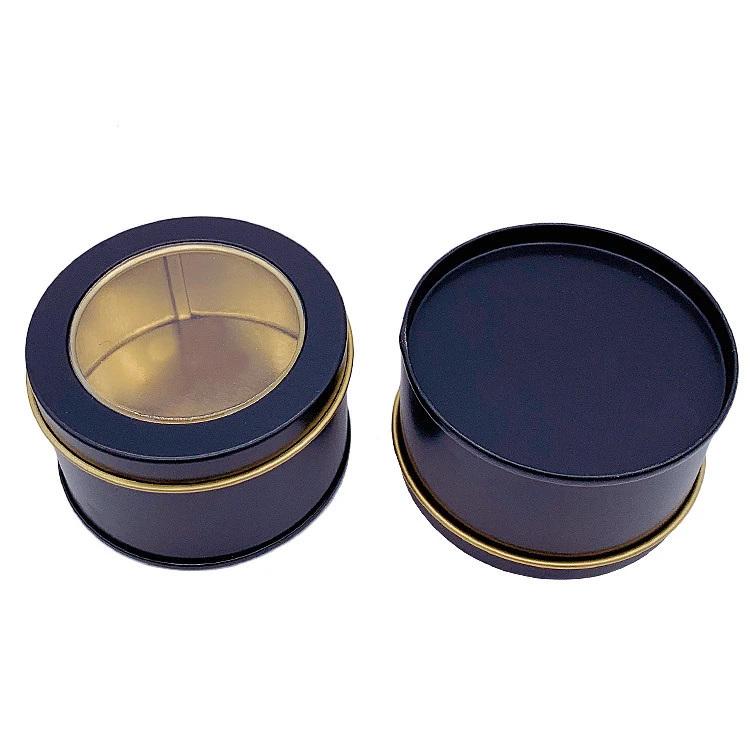 Wholesale Stock Food Grade Round Tin Packaging Box With Window Candle Candy Gift Cake Packaging Tin Box With Window