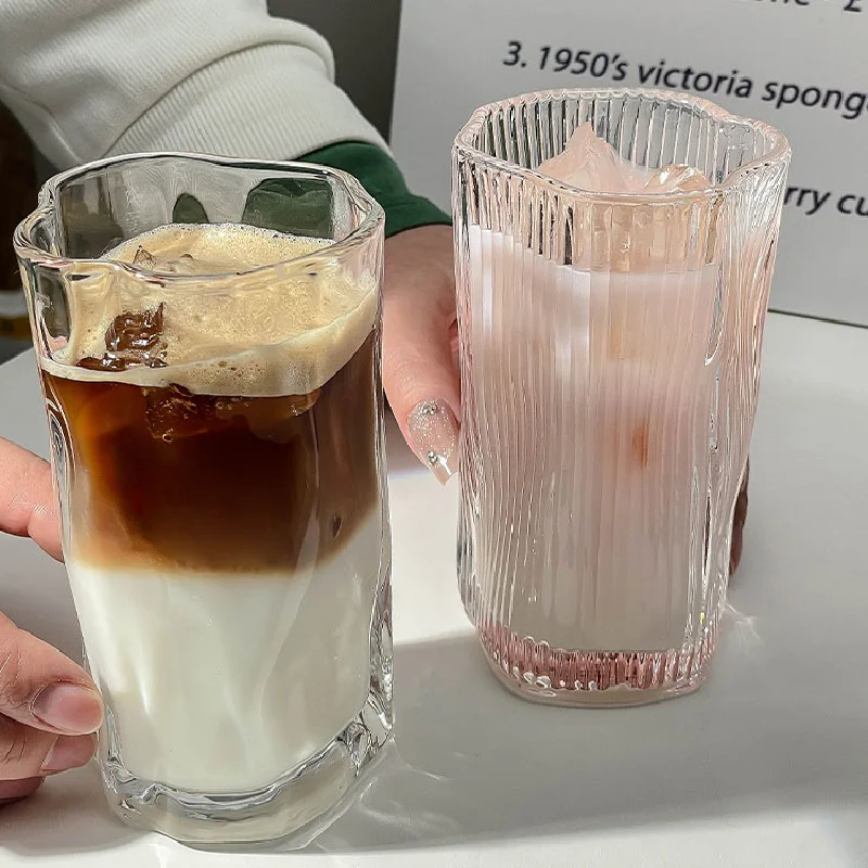 Unique 270ml Irregular premium glass cups durable origami twist Iced American latte glass cup home office cold drink coffee mug