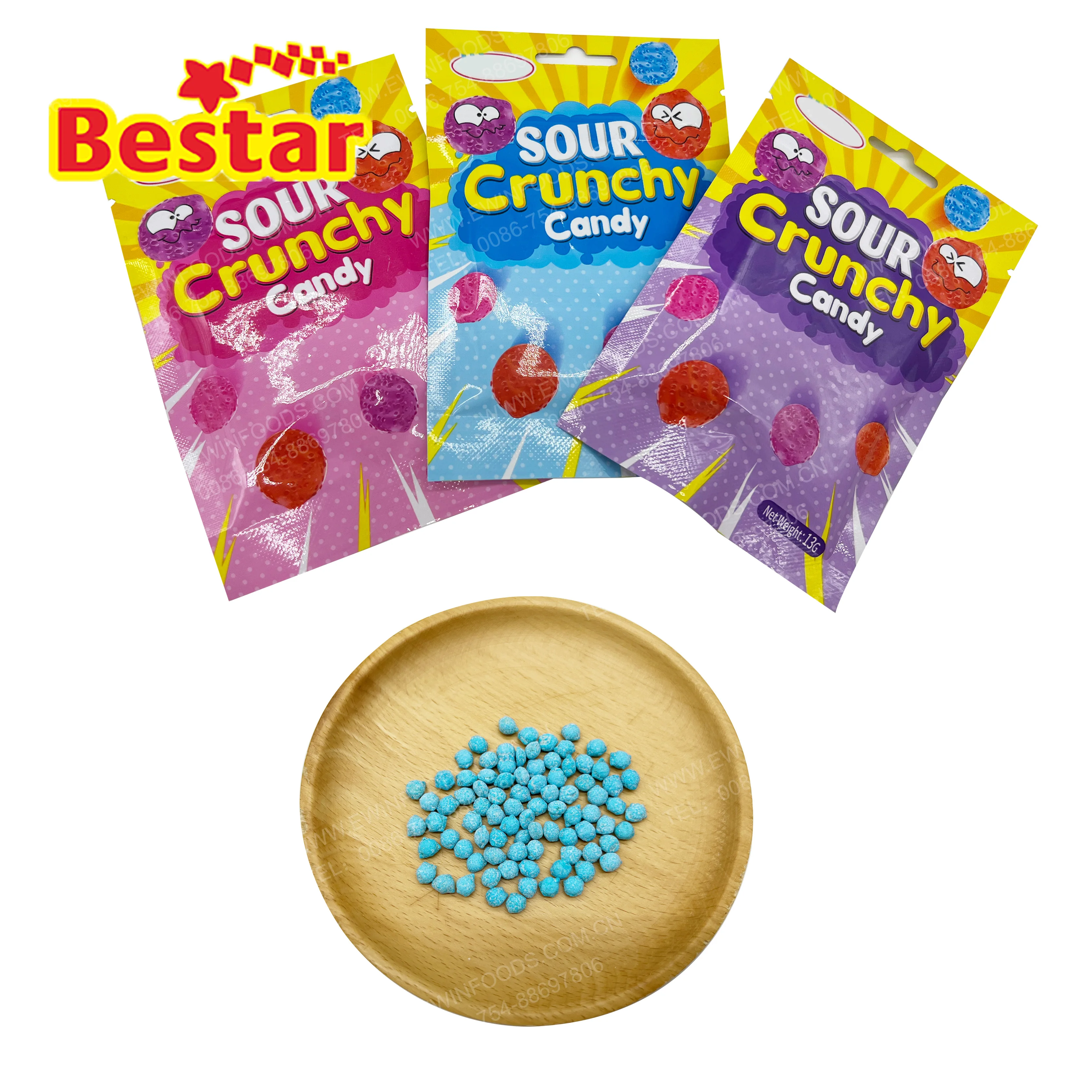 Super sour candy 13g sour crunchy candies blueberry fruity flavor crispy candy snacks wholesale