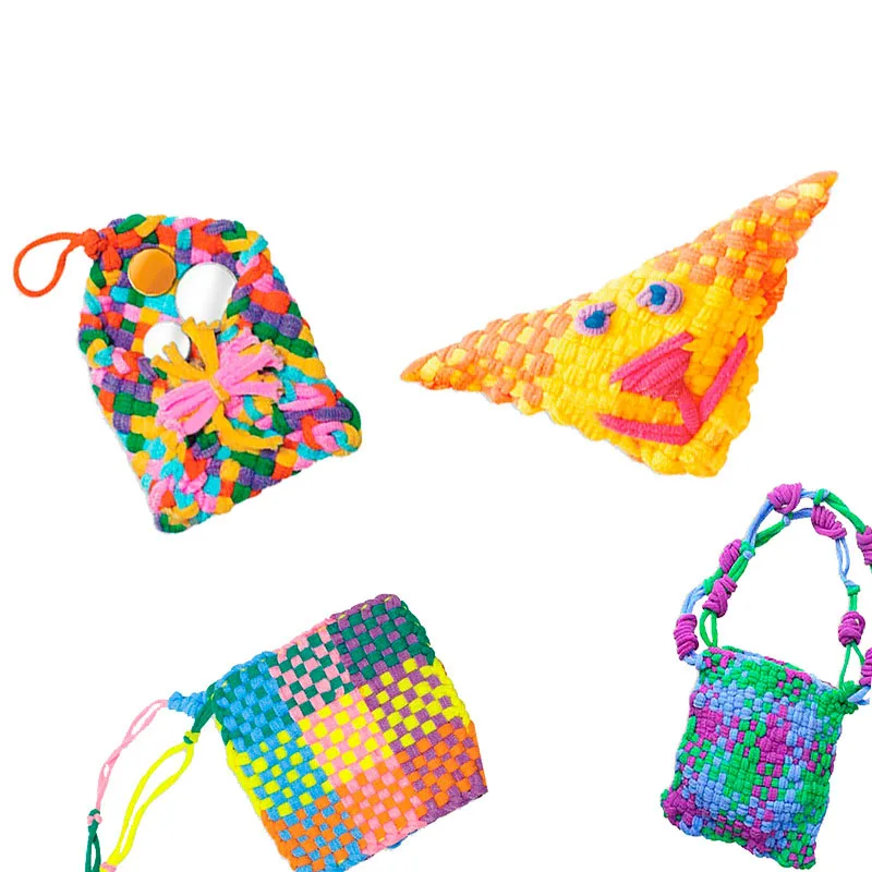 Children puzzle Elastic rope knitting toys DIY loop weave Rainbow coil loom Creative cup mat bags making sets