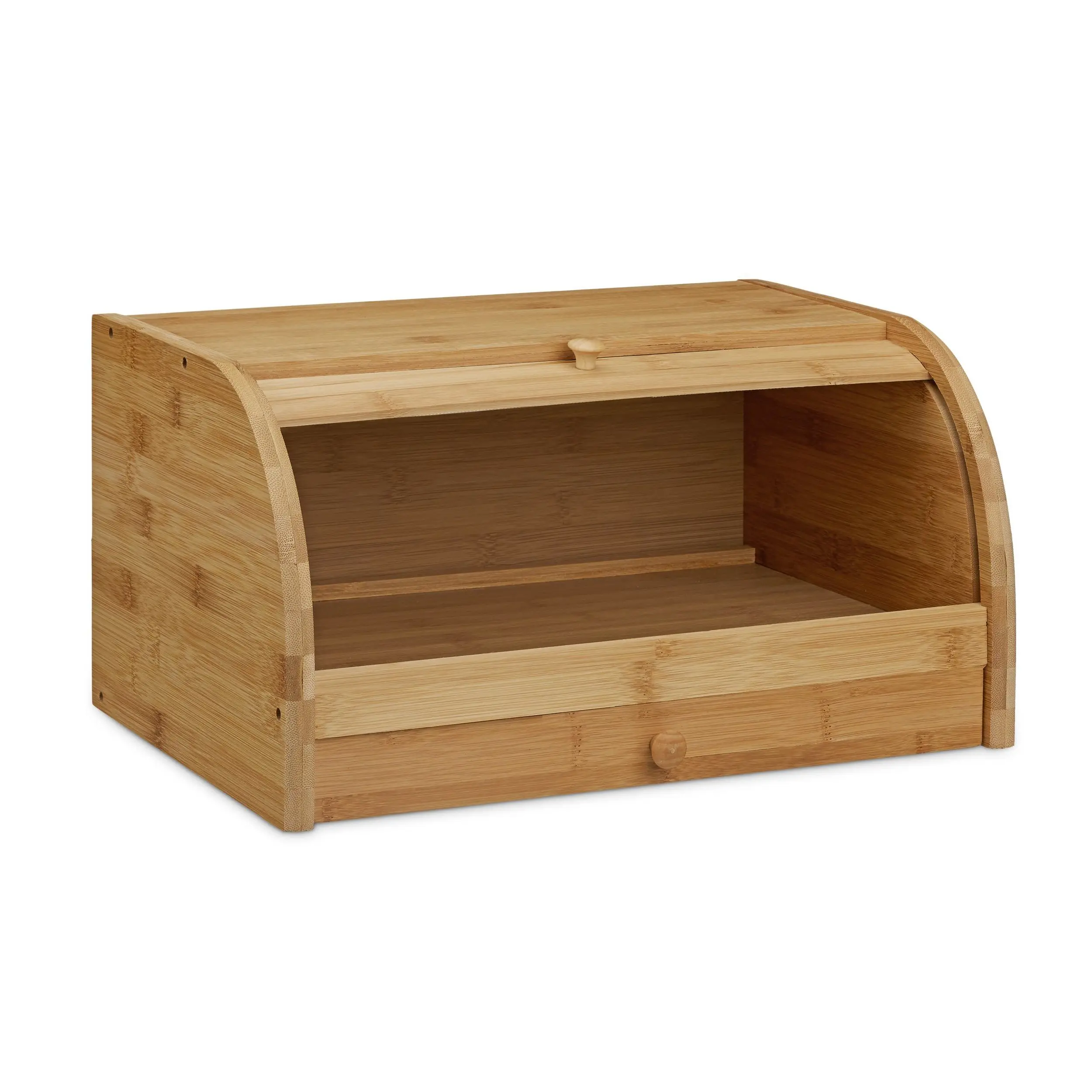 Factory Wholesale Food Grade Bamboo Two Layers Bread Storage Box with Drawer for Bread Knife or Rolling Pin