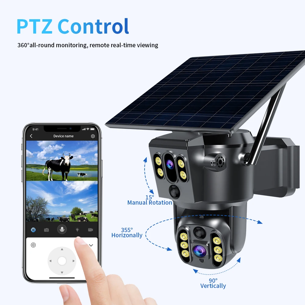 4MP Star Eye Ptz Solar Camera Outdoor Waterproof Motion Detection 18000mAh Battery Audio Solar Camera Wifi