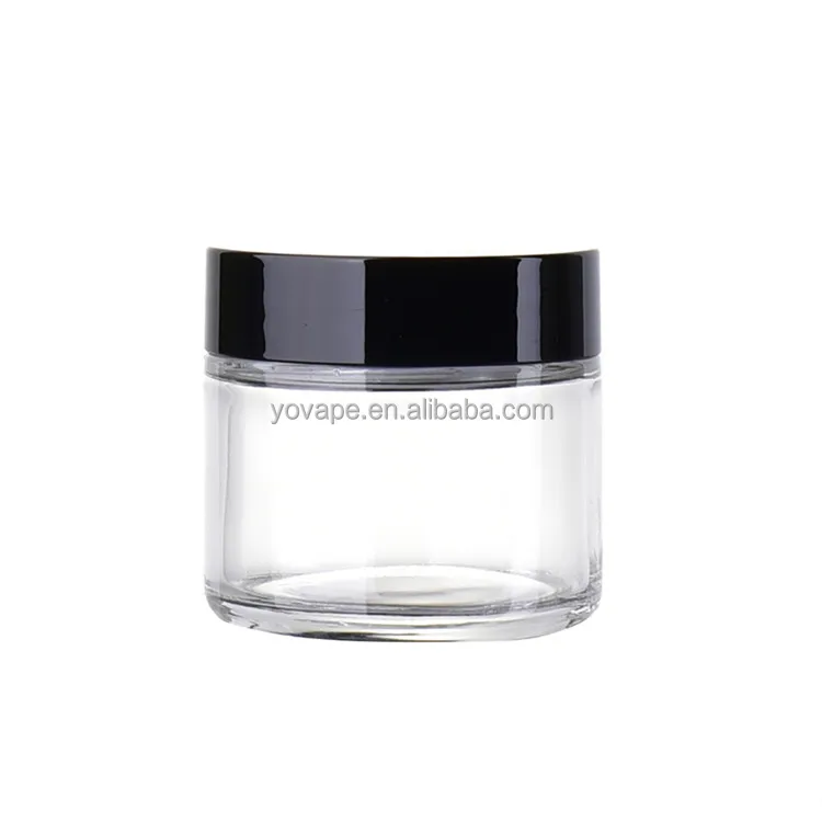 Cosmetic Packaging 5g 10g 20 g 30 50g 60 100g 1oz 2 oz Moisturizer Gel clear Antifreeze Face Cream Glass Jar With Black Lid
