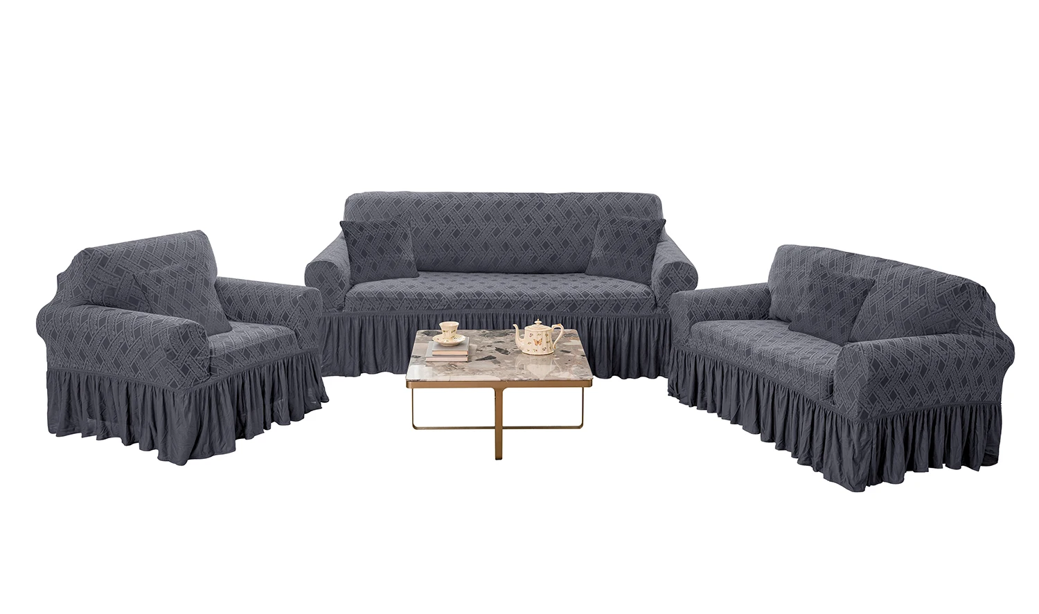 Custom design thick soft knitted stretch elastic 3 seat slipcover sofa cover